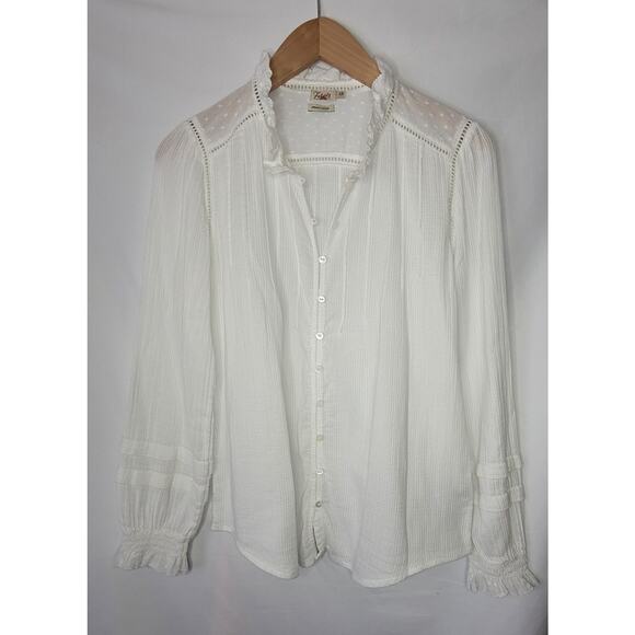 Faherty- Women's organic cotton- White long sleeve button up blouse- size small - Picture 1 of 7